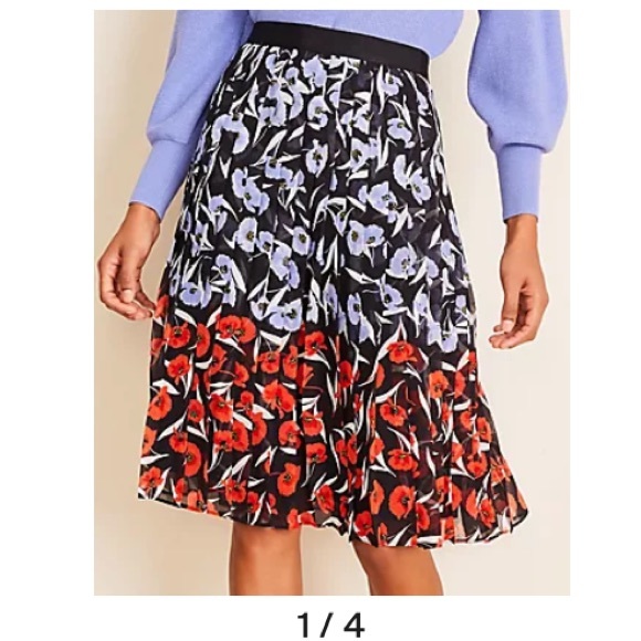 Ann Taylor Petite Multicolored Poppy Pleated Skirt - Picture 2 of 11